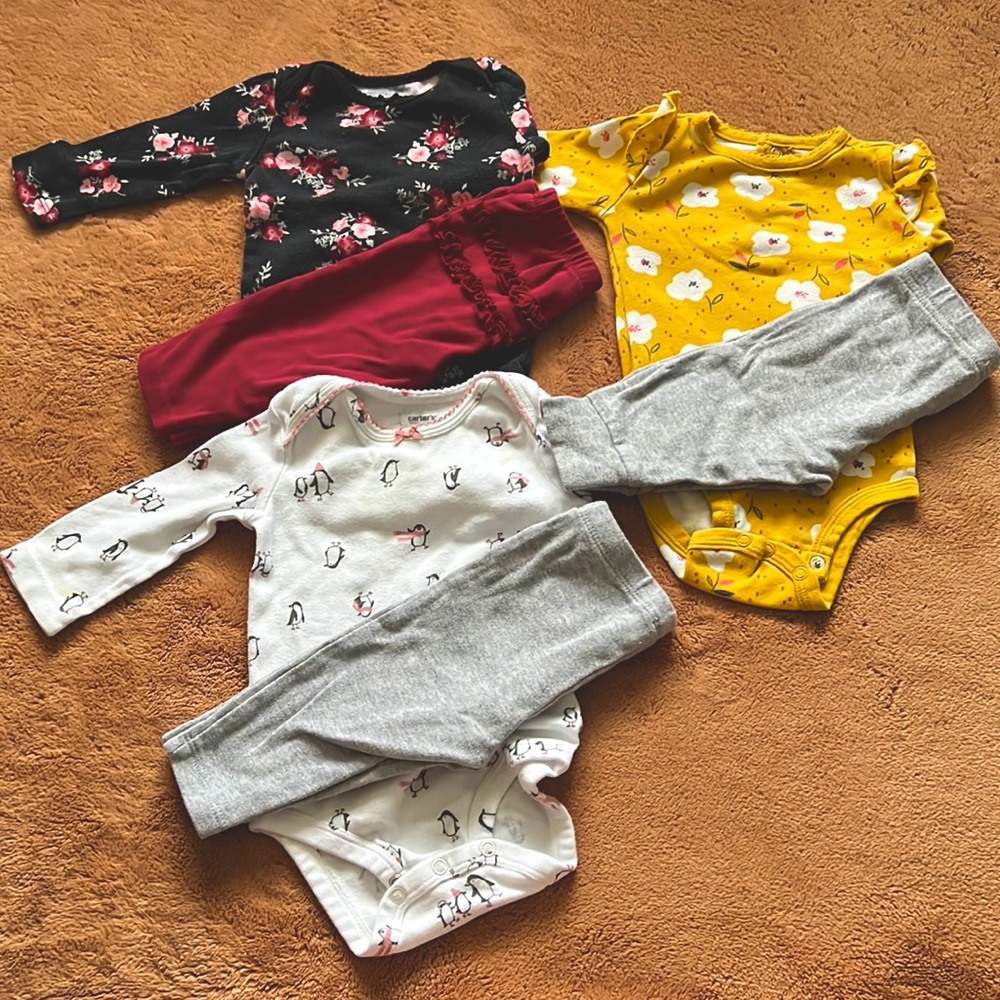 Baby girl 3-6 and 6M long sleeve outfit bundle